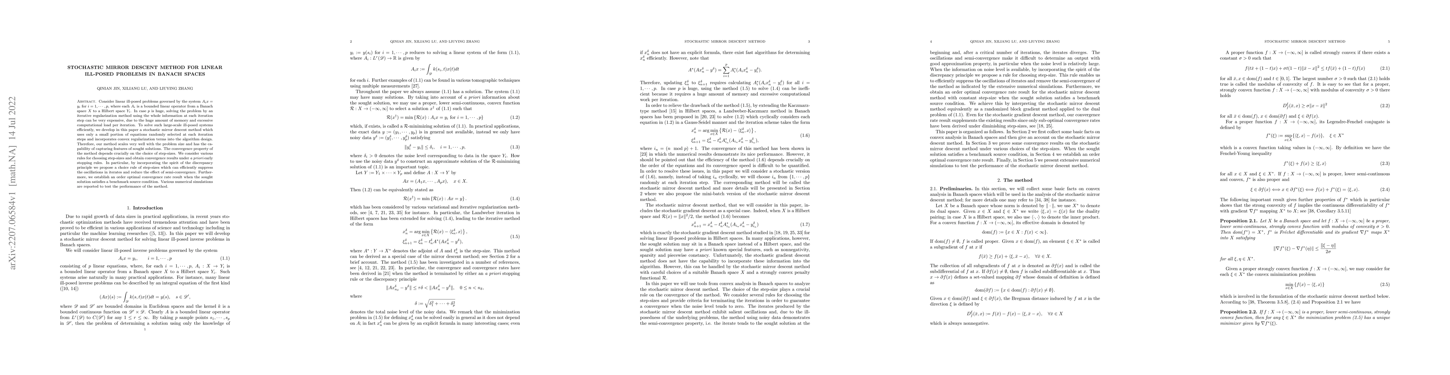 Thumbnail for Stochastic mirror descent method for linear ill-posed problems in Banach
  spaces