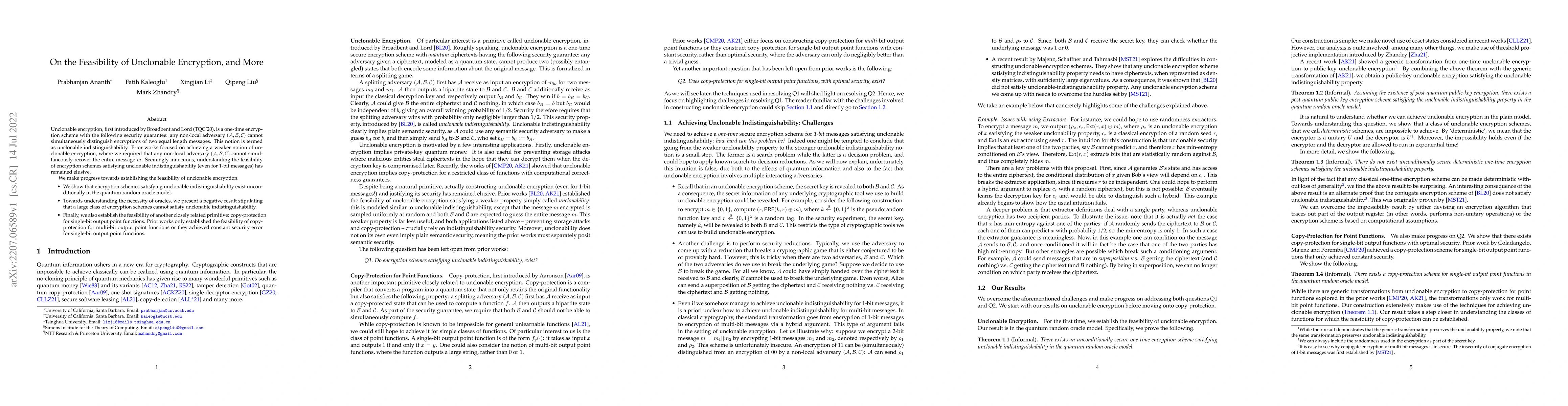 Thumbnail for On the Feasibility of Unclonable Encryption, and More