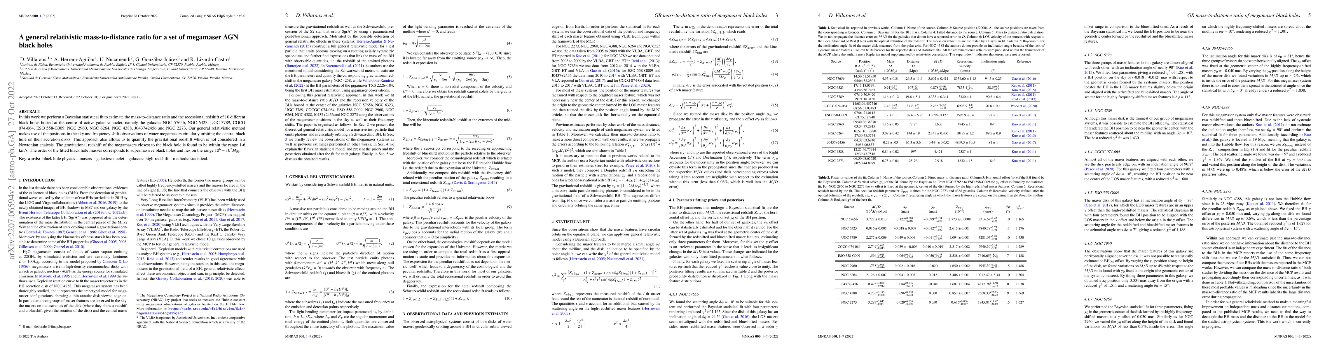 Thumbnail for A general relativistic mass-to-distance ratio for a set of megamaser AGN
  black holes