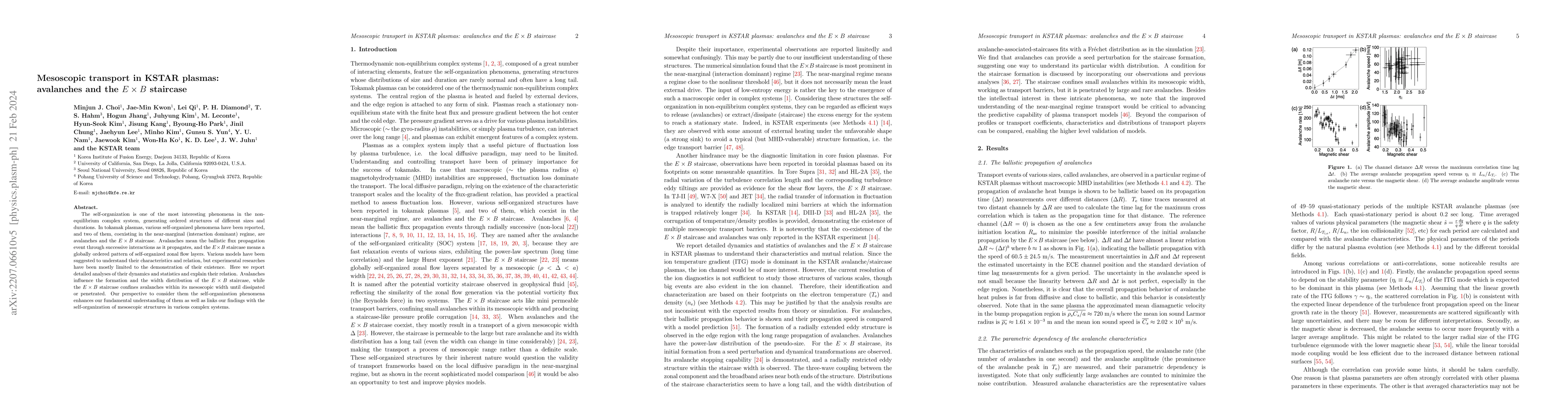 Thumbnail for Mesoscopic transport in KSTAR plasmas: avalanches and the $E \times B$
  staircase