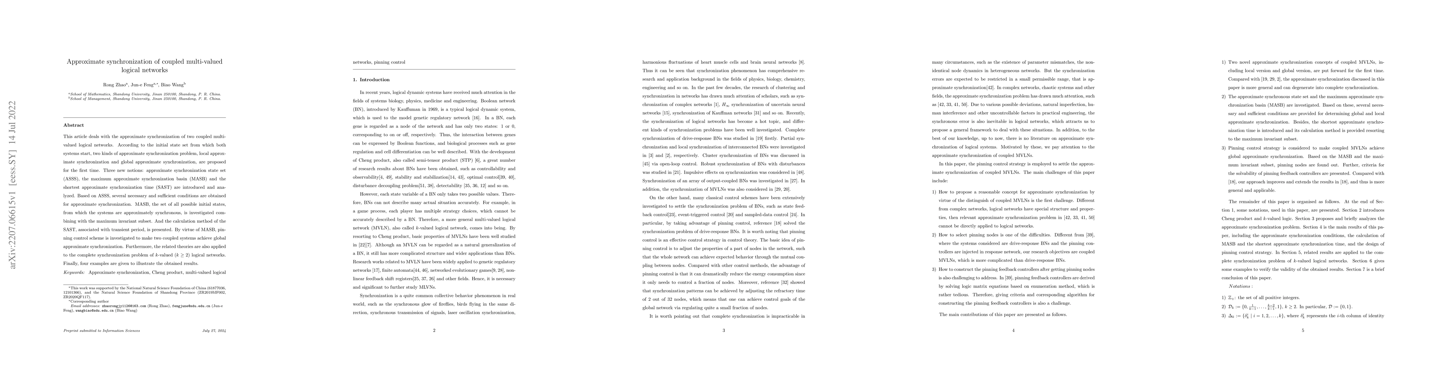 Thumbnail for Approximate synchronization of coupled multi-valued logical networks