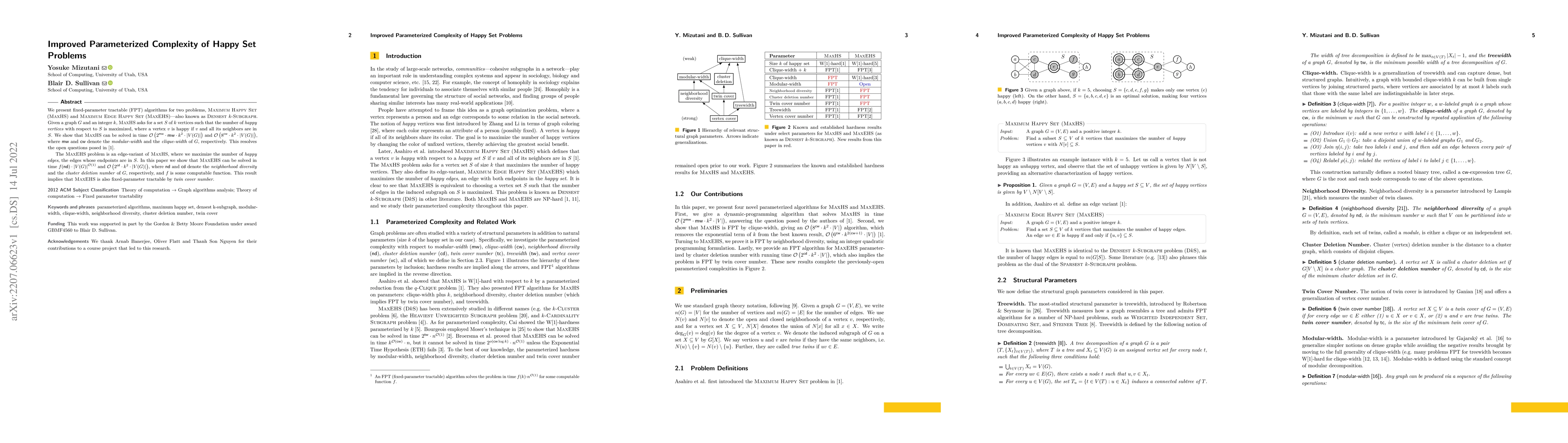 Thumbnail for Improved Parameterized Complexity of Happy Set Problems