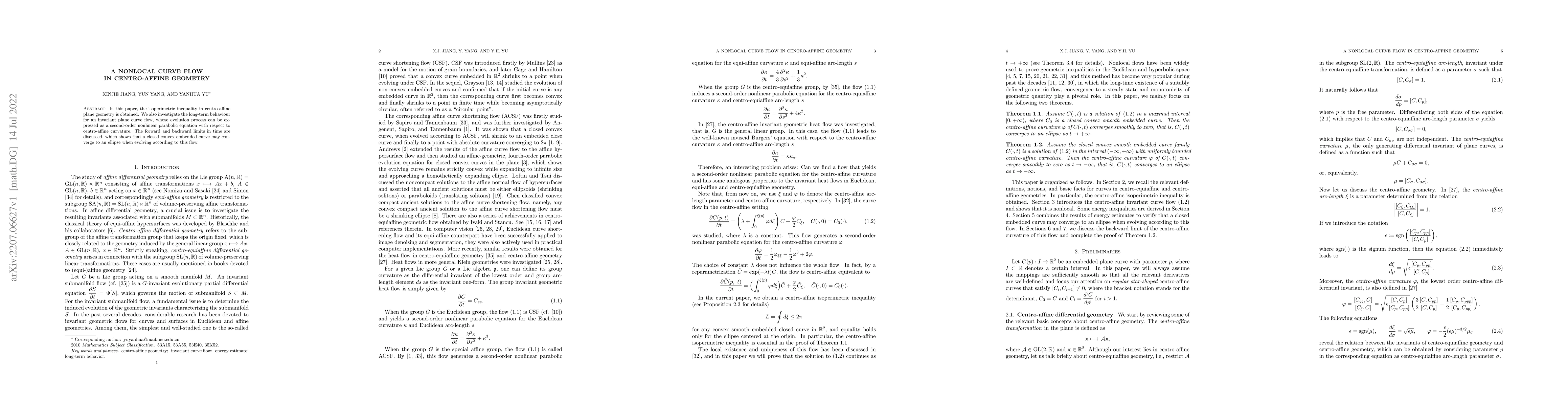 Thumbnail for A nonlocal curve flow in centro-affine geometry