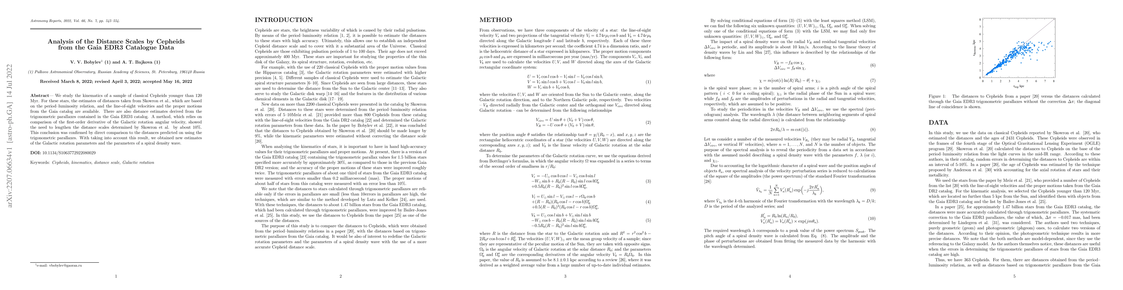 Thumbnail for Analysis of the Distance Scales by Cepheids from the Gaia EDR3 Catalogue
  Data