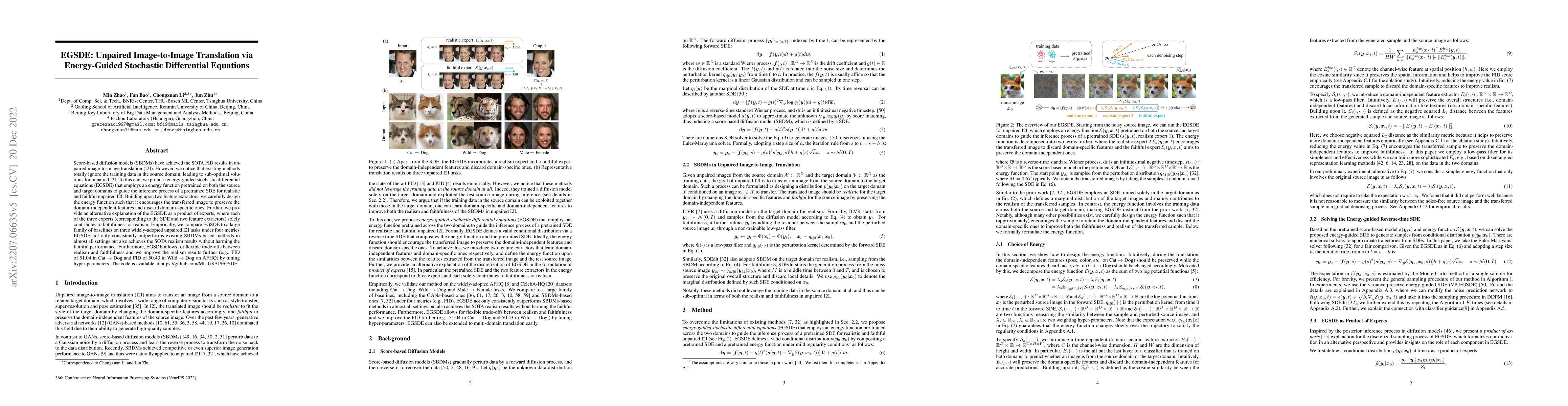 Thumbnail for EGSDE: Unpaired Image-to-Image Translation via Energy-Guided Stochastic
  Differential Equations