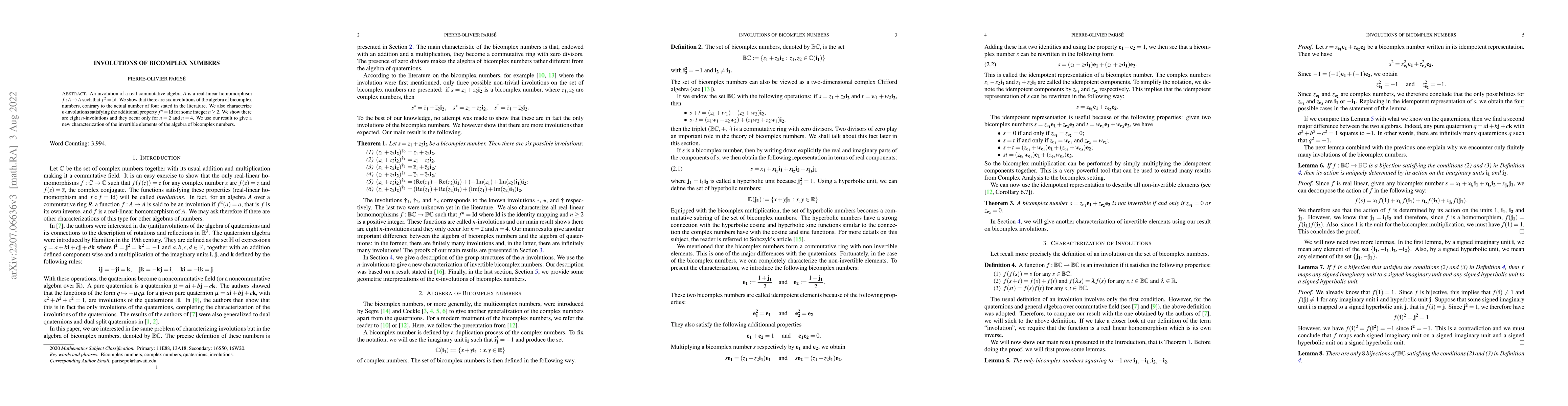 Thumbnail for Involutions of Bicomplex Numbers