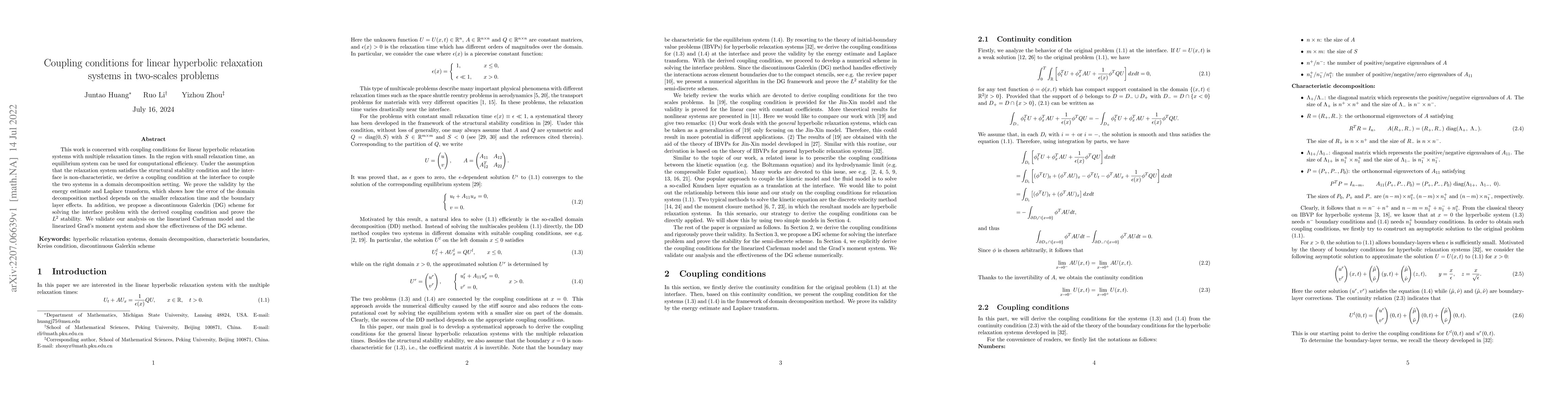 Thumbnail for Coupling conditions for linear hyperbolic relaxation systems in
  two-scales problems