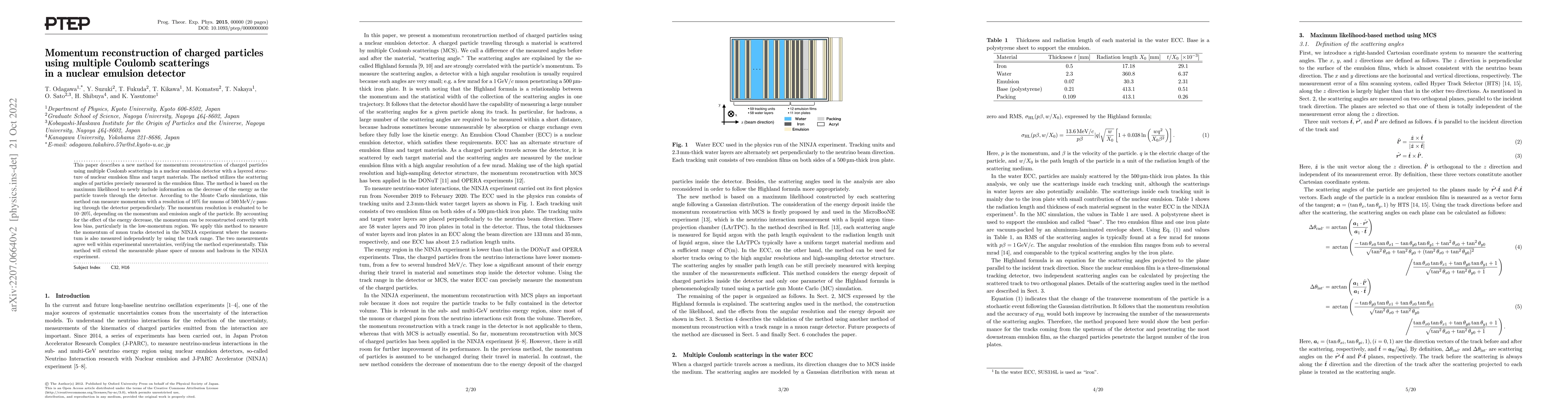 Thumbnail for Momentum reconstruction of charged particles using multiple Coulomb
  scatterings in a nuclear emulsion detector