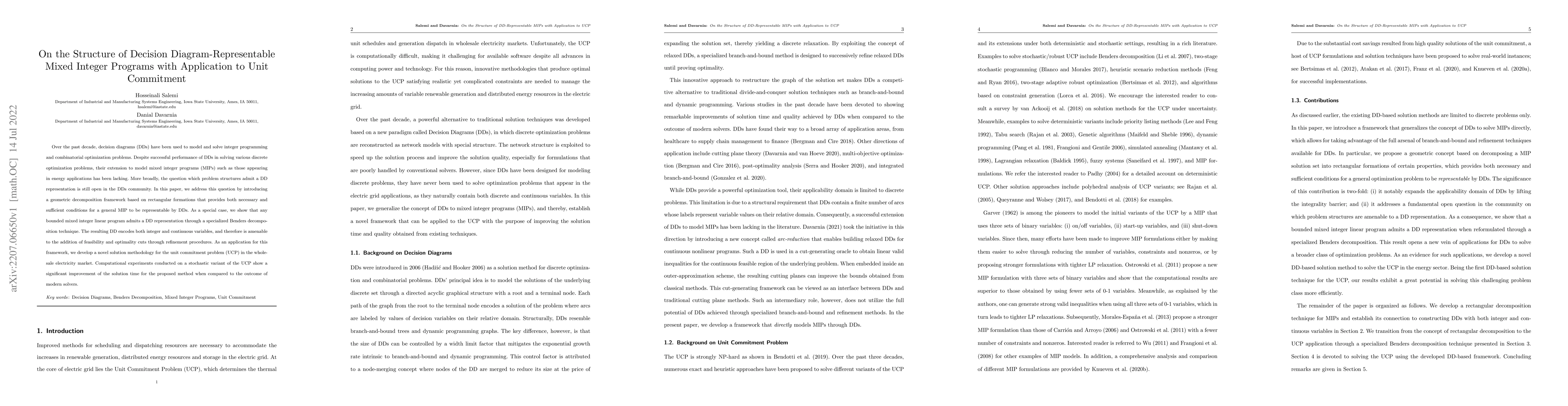 Thumbnail for On the Structure of Decision Diagram-Representable Mixed Integer
  Programs with Application to Unit Commitment