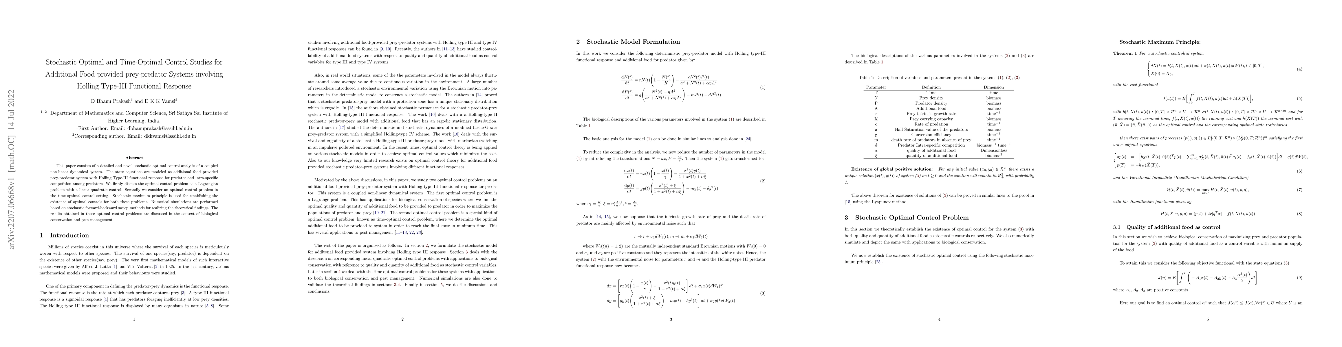 Thumbnail for Stochastic Optimal and Time-Optimal Control Studies for Additional Food
  provided prey-predator Systems involving Holling Type-III Functional Response