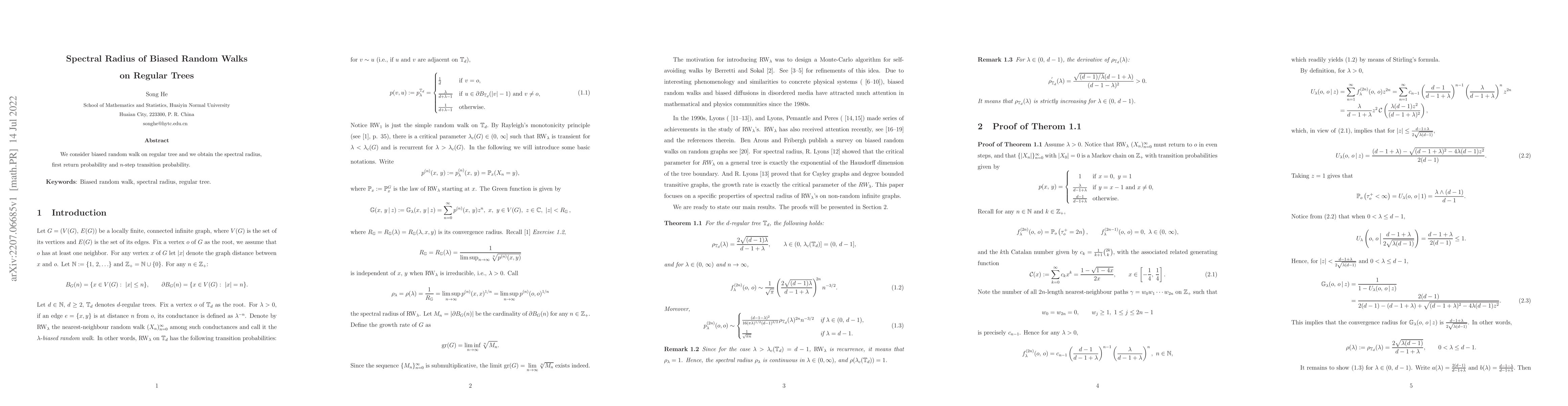 Thumbnail for Spectral Radius of Biased Random Walks on Regular Trees