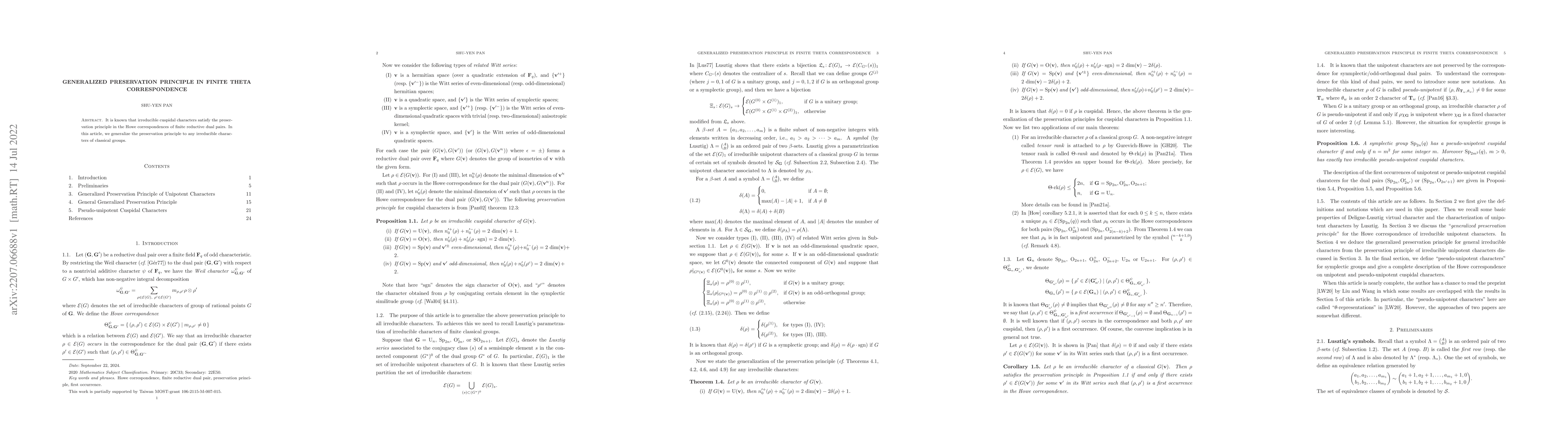 Thumbnail for Generalized Preservation Principle in Finite Theta Correspondence