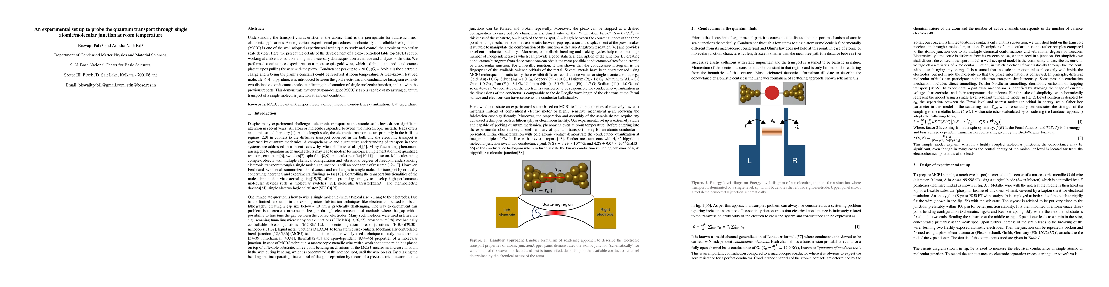 Thumbnail for An experimental set up to probe the quantum transport through single
  atomic/molecular junction at room temperature