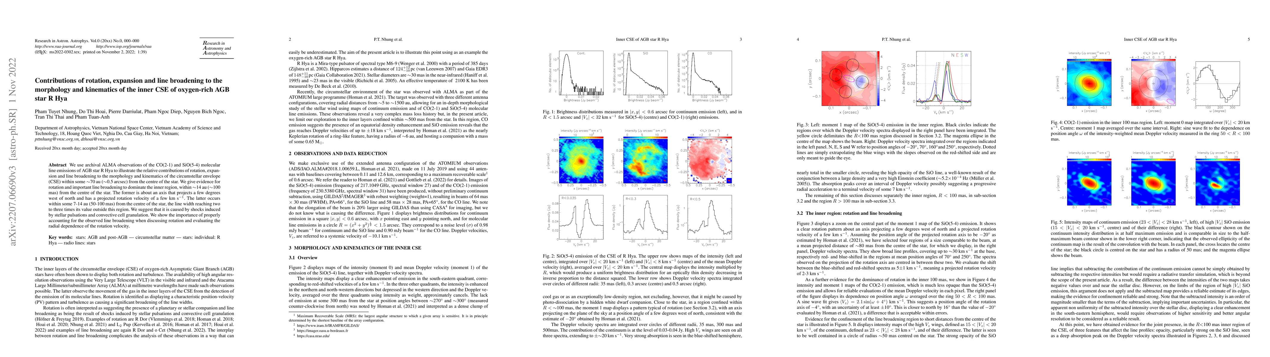 Thumbnail for Contributions of rotation, expansion and line broadening to the
  morpho-kinematics of the inner CSE of oxygen-rich AGB star R Hya