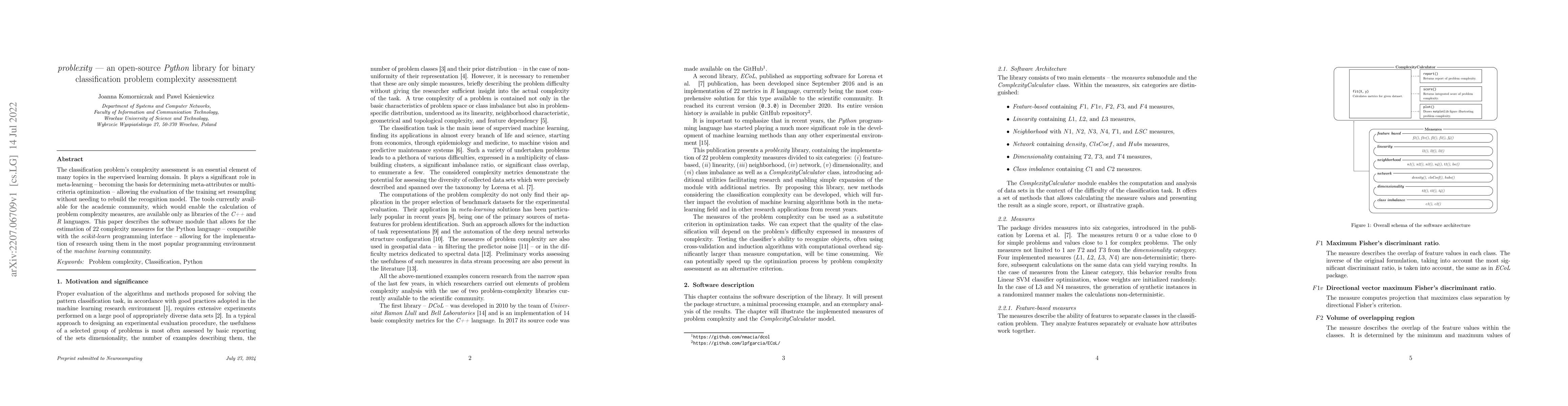 Thumbnail for problexity -- an open-source Python library for binary classification
  problem complexity assessment