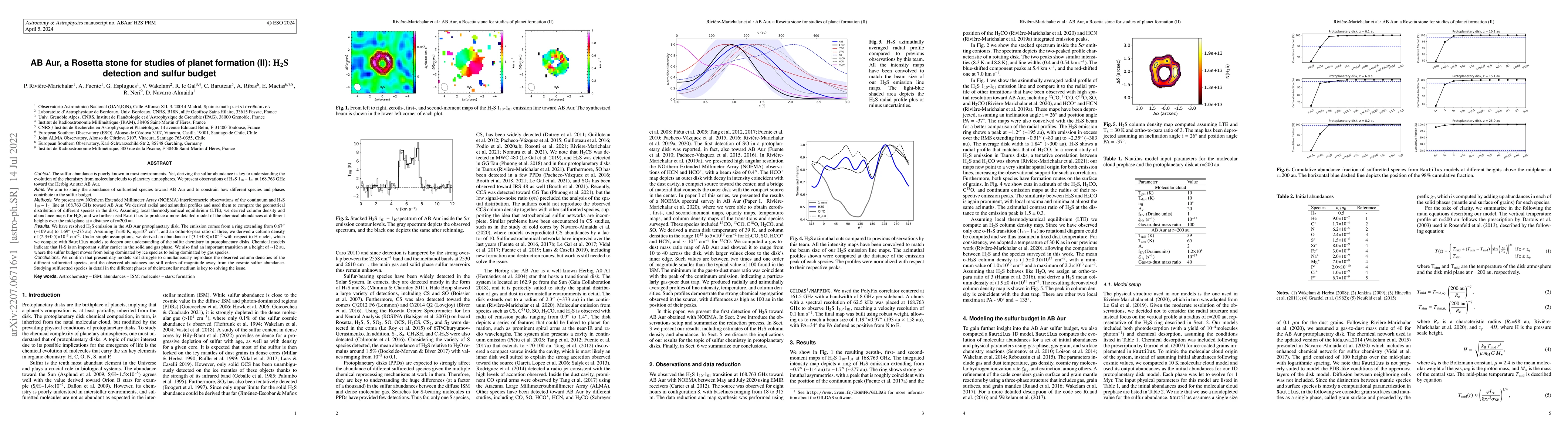 Thumbnail for AB Aur, a Rosetta stone for studies of planet formation (II): H$_2$S
  detection and sulfur budget