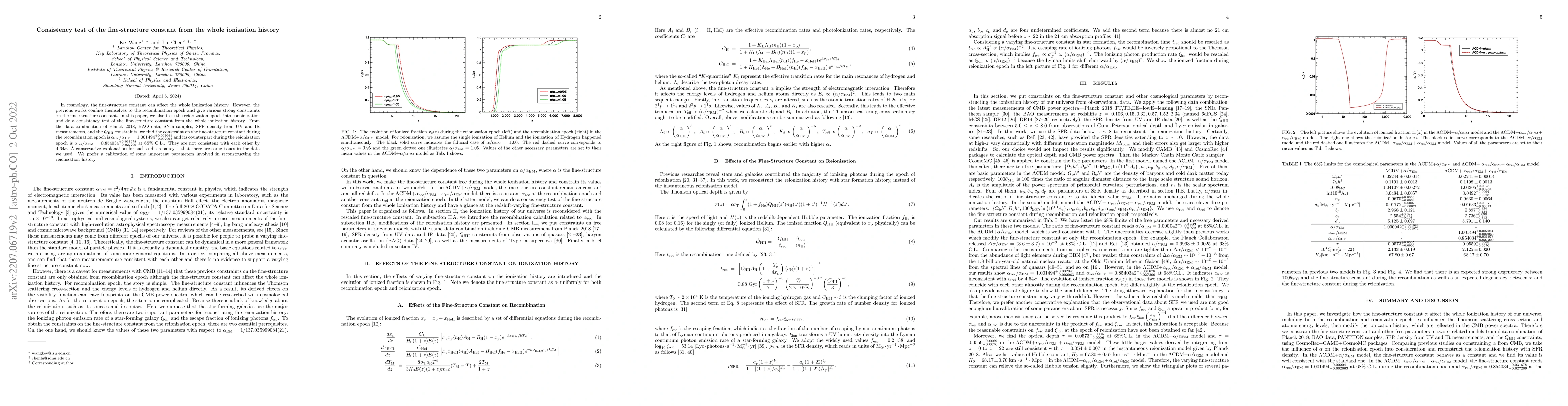 Thumbnail for Consistency test of the fine-structure constant from the whole
  ionization history