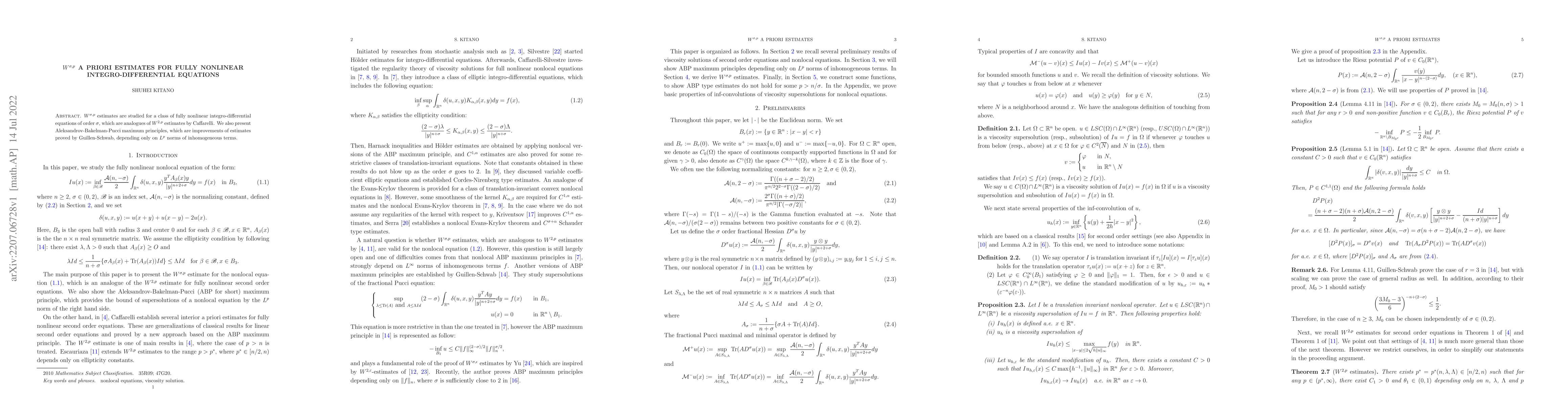 Thumbnail for $ W^{\sigma,p}$ A Priori Estimates for Fully Nonlinear
  Integro-Differential Equations