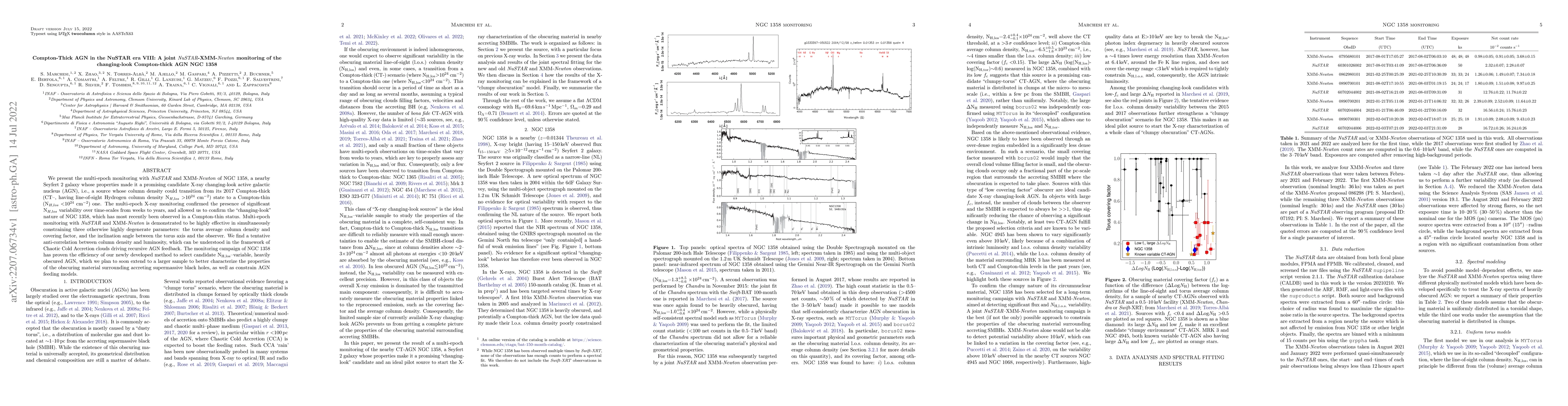 Thumbnail for Compton-Thick AGN in the NuSTAR era VIII: A joint NuSTAR-XMM-Newton
  monitoring of the changing-look Compton-thick AGN NGC 1358