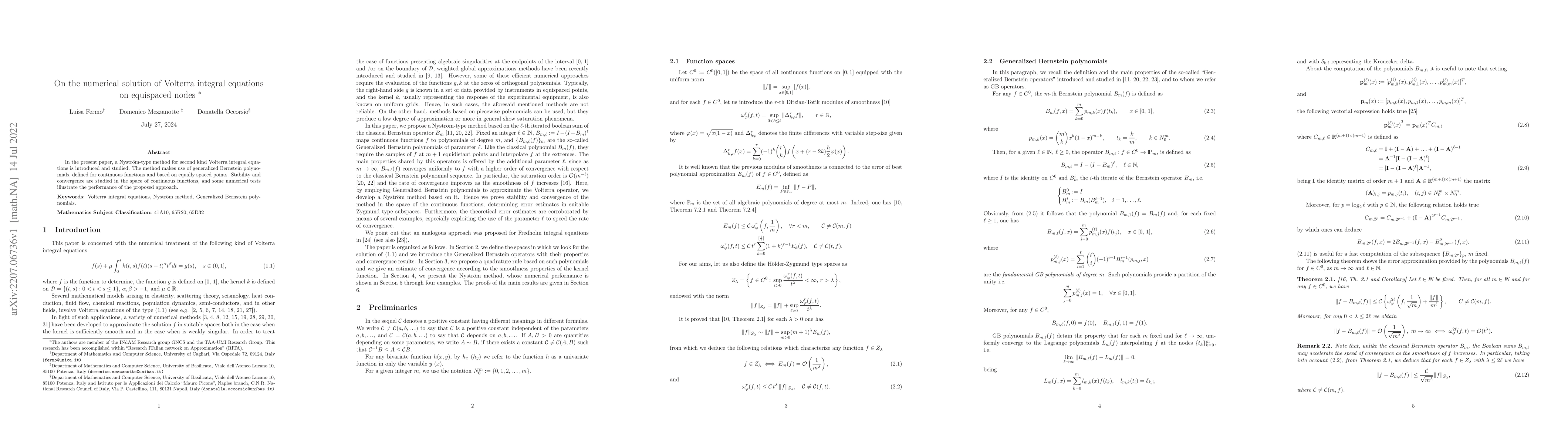 Thumbnail for On the numerical solution of Volterra integral equations on equispaced
  nodes