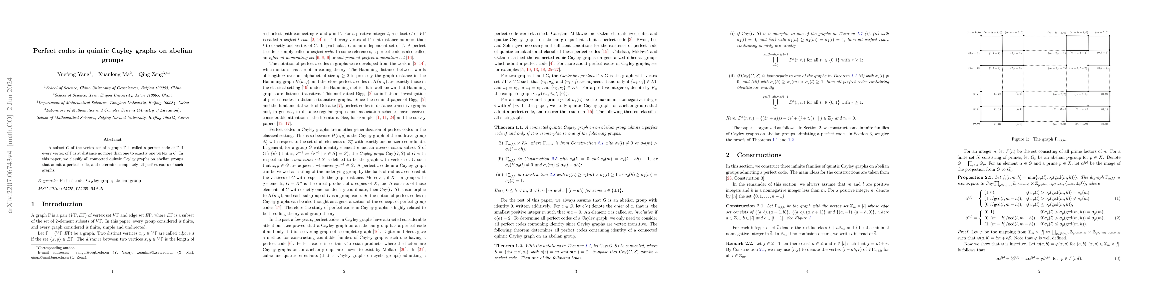 Thumbnail for Perfect codes in quintic Cayley graphs on abelian groups