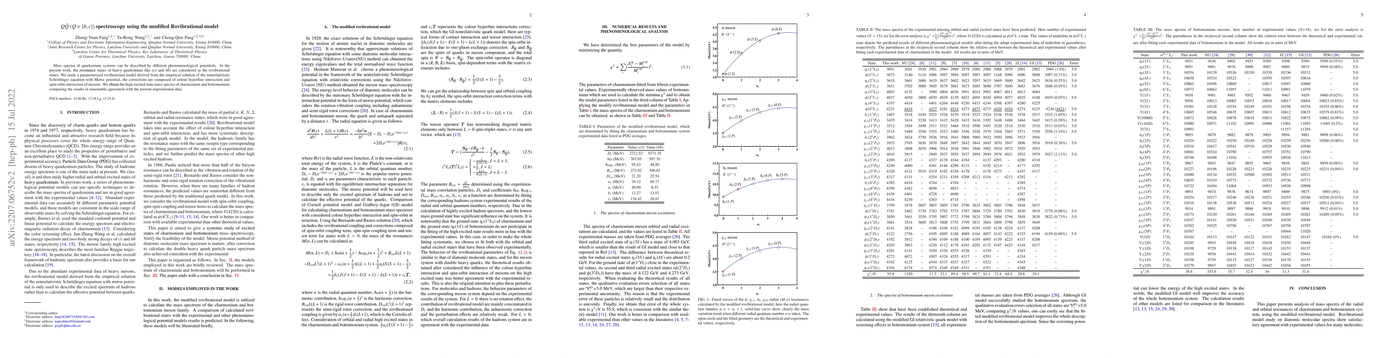 Thumbnail for ${Q} \bar{Q}$ $({Q}\in{\{b,c}\})$ spectroscopy using the modified
  Rovibrational model