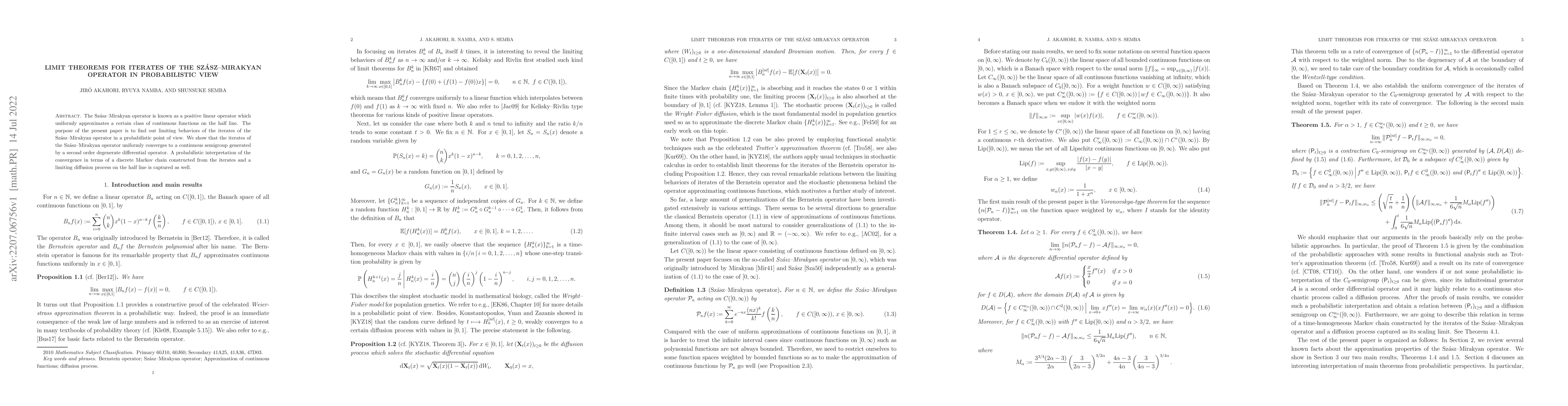 Thumbnail for Limit theorems for iterates of the Sz\'asz-Mirakyan operator in
  probabilistic view