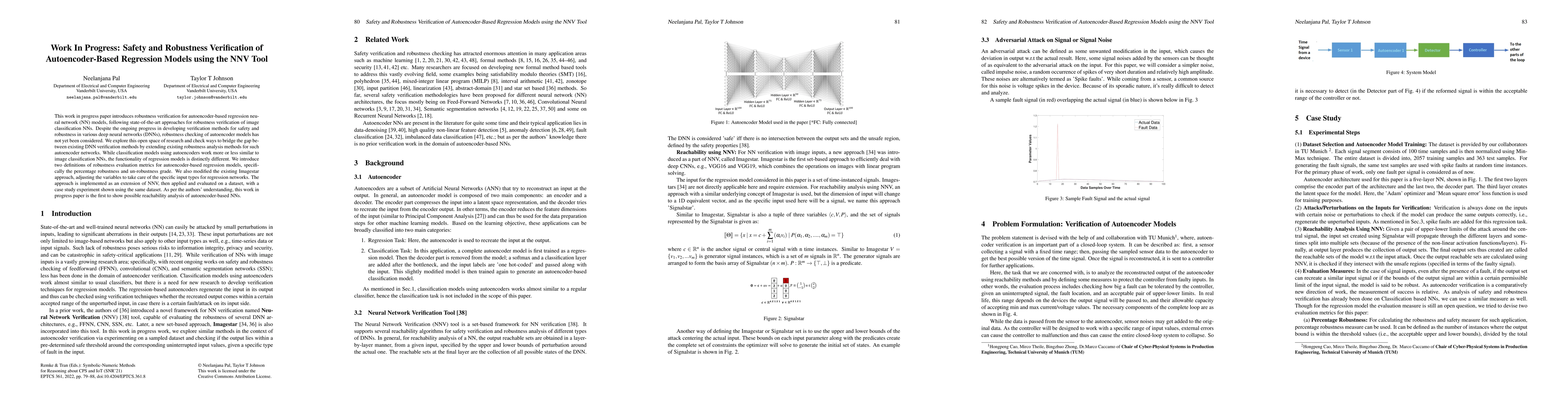 Thumbnail for Work In Progress: Safety and Robustness Verification of
  Autoencoder-Based Regression Models using the NNV Tool