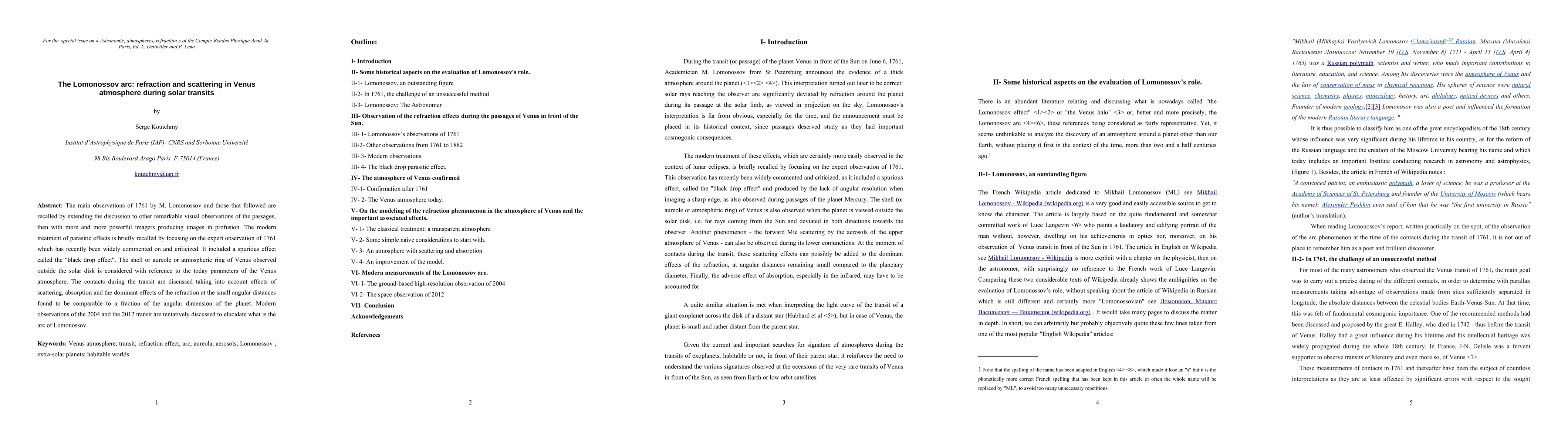 Thumbnail for Refraction and scattering in the atmosphere of the planet Venus: The
  Lomonossov arc