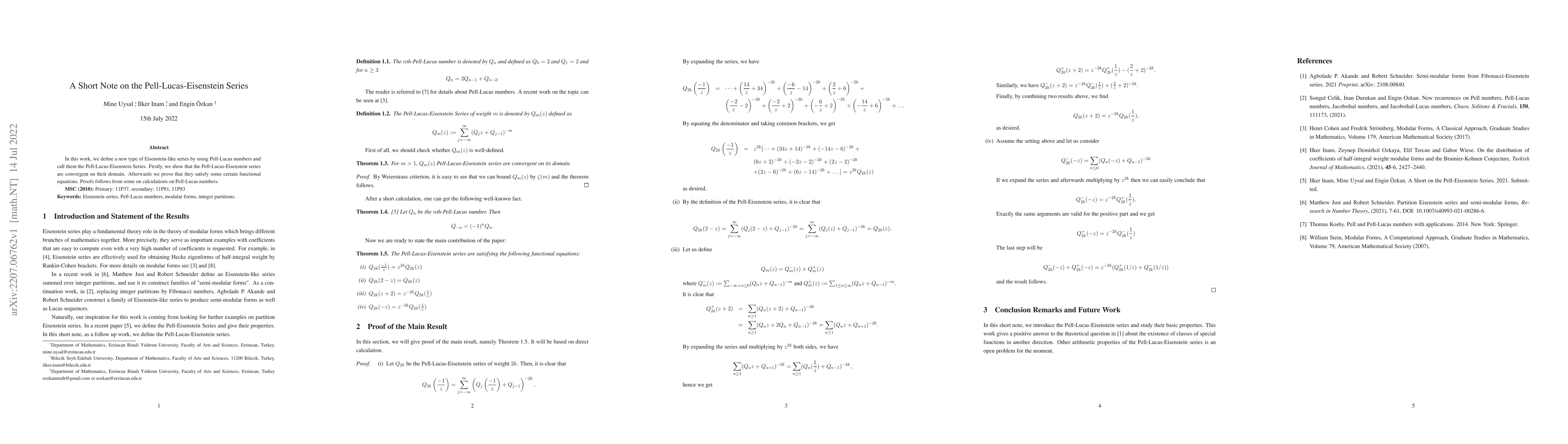 Thumbnail for A Short Note on the Pell-Lucas-Eisenstein Series