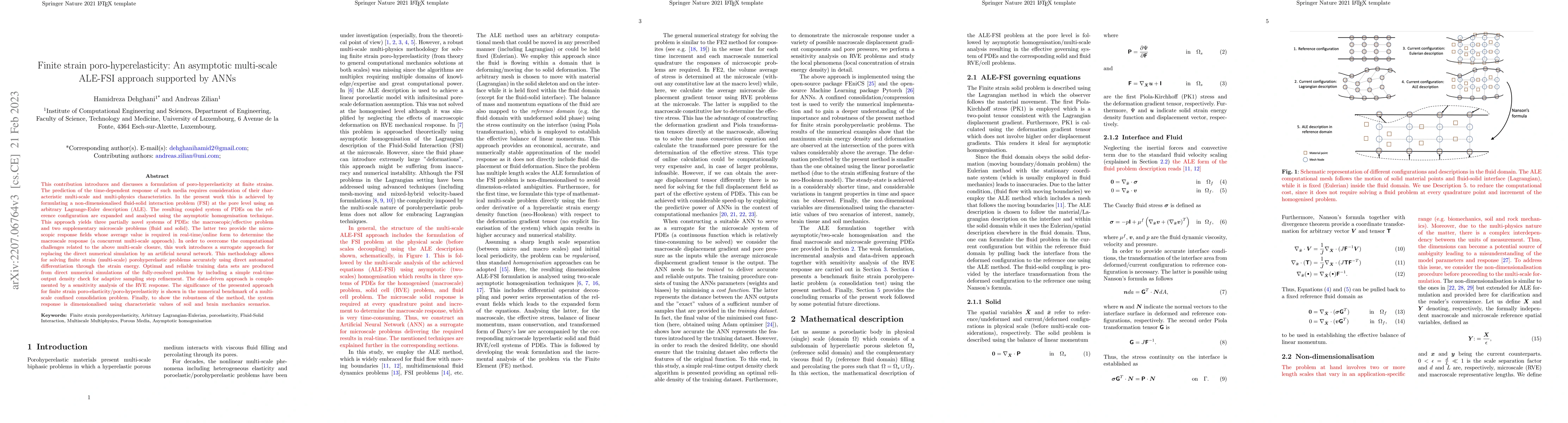 Thumbnail for Finite strain porohyperelasticity: An asymptotic multiscale ALE-FSI
  approach supported by ANNs