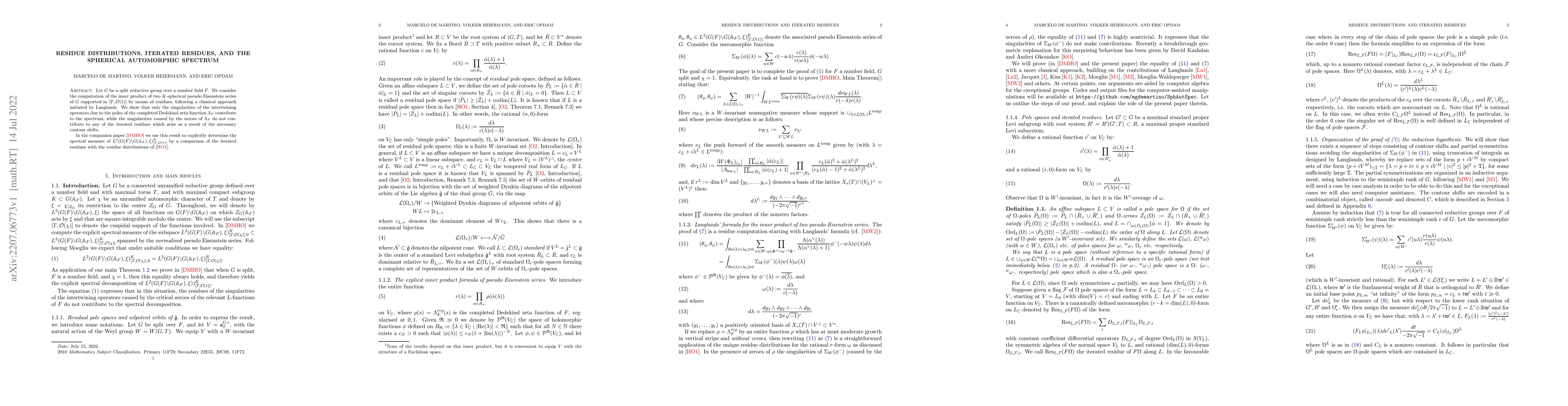 Thumbnail for Residue distributions, iterated residues, and the spherical automorphic
  spectrum