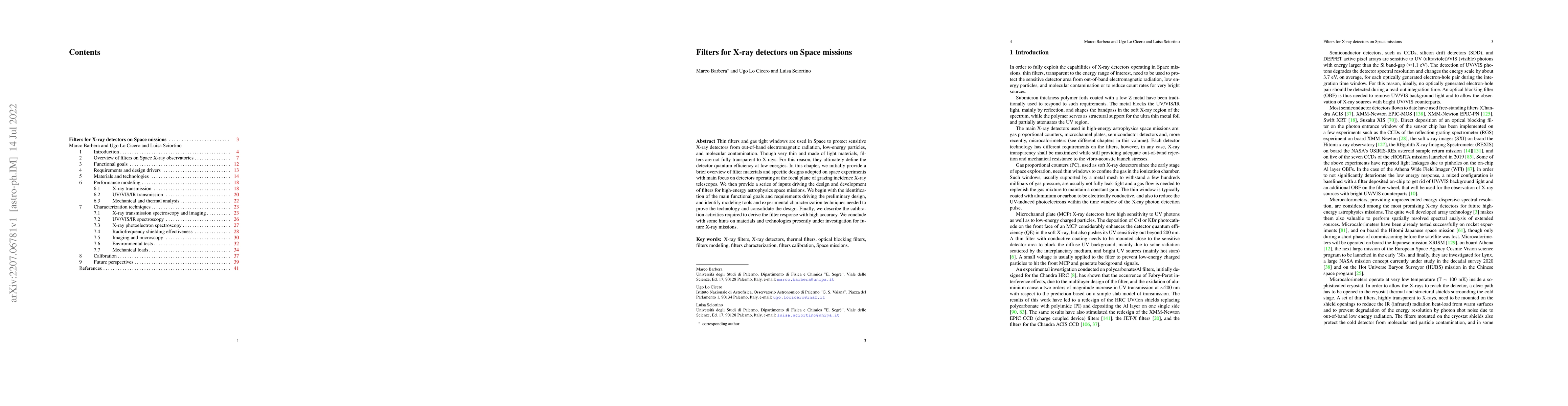 Thumbnail for Filters for X-ray detectors on Space missions