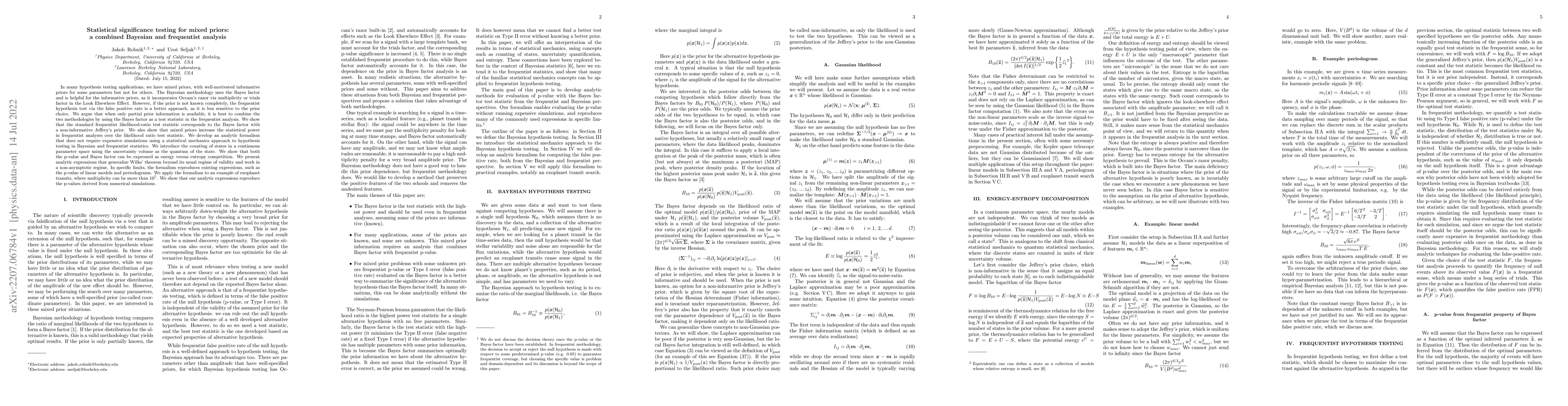 Thumbnail for Statistical significance testing for mixed priors: a combined Bayesian
  and frequentist analysis