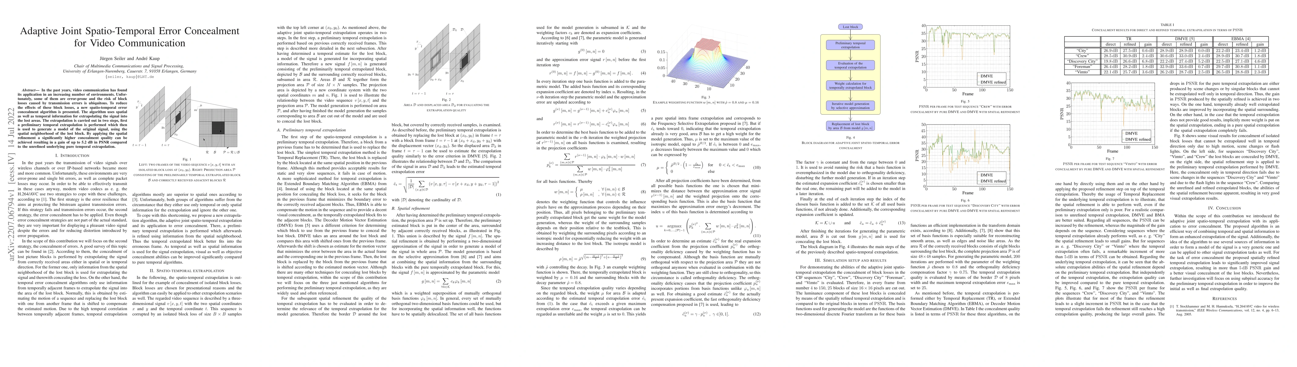 Thumbnail for Adaptive joint spatio-temporal error concealment for video communication