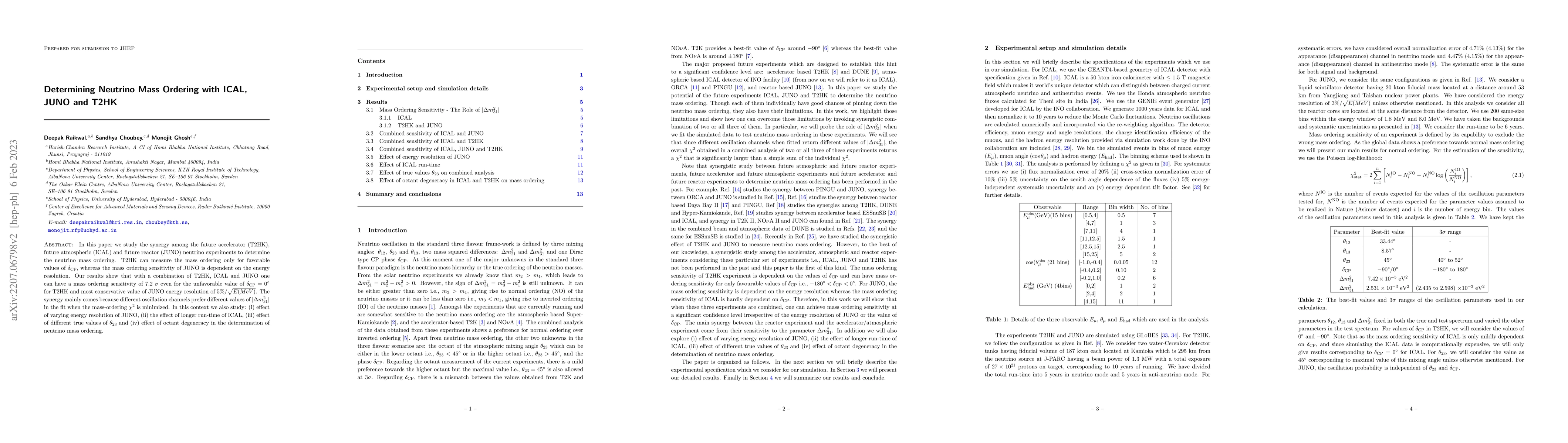 Thumbnail for Determining Neutrino Mass Ordering with ICAL, JUNO and T2HK