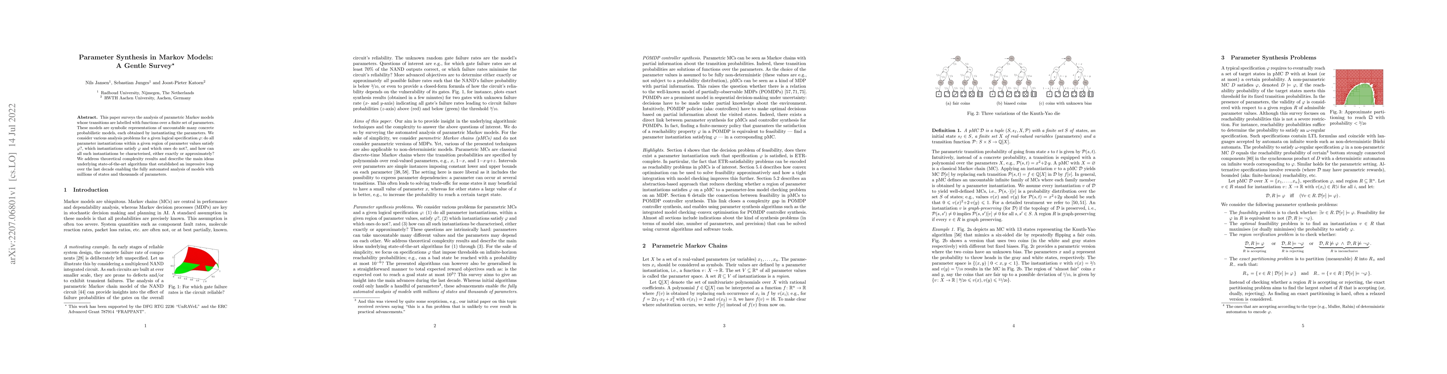 Thumbnail for Parameter Synthesis in Markov Models: A Gentle Survey