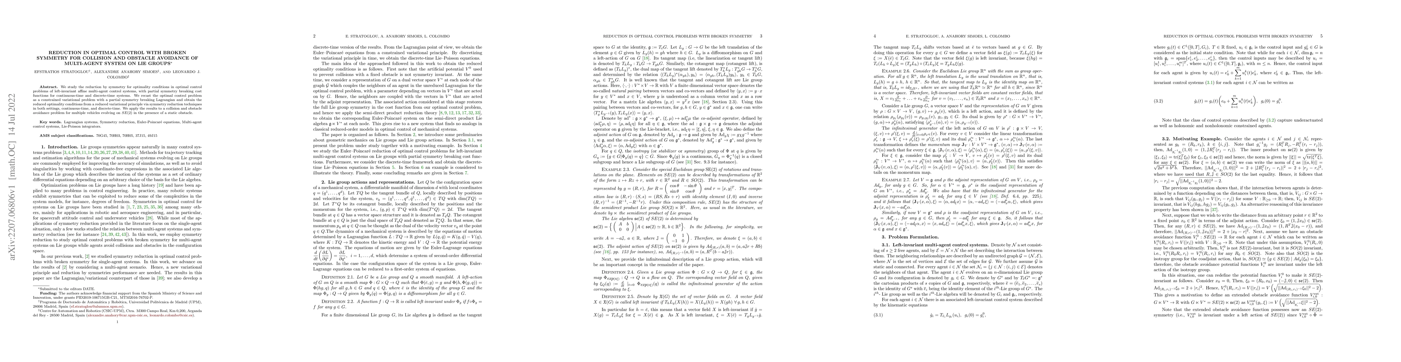 Thumbnail for Reduction in optimal control with broken symmetry for collision and
  obstacle avoidance of multi-agent system on Lie groups