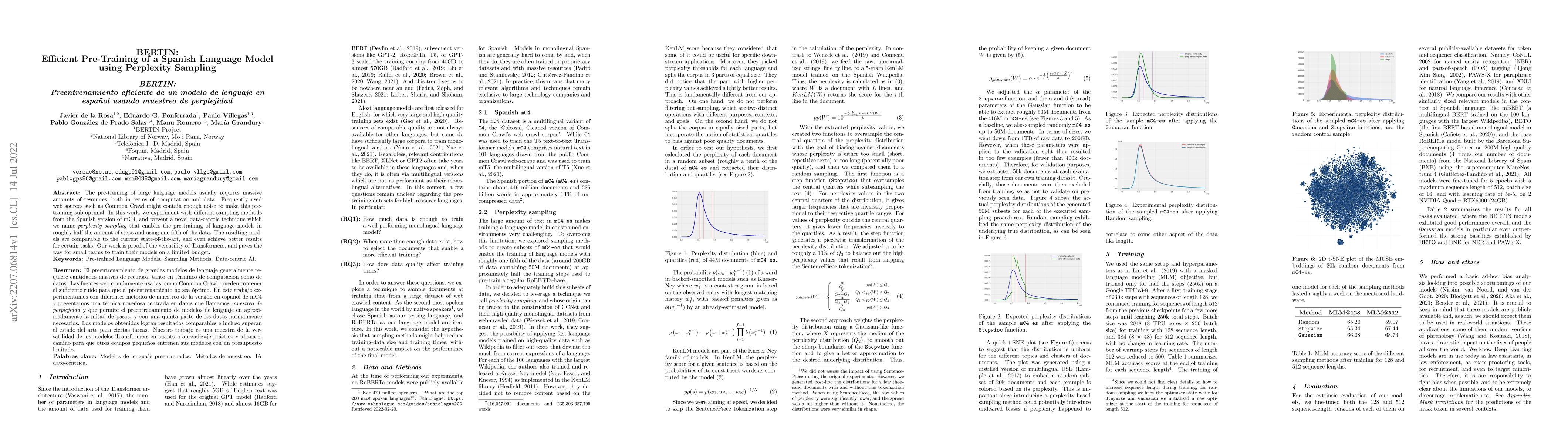 Thumbnail for BERTIN: Efficient Pre-Training of a Spanish Language Model using
  Perplexity Sampling