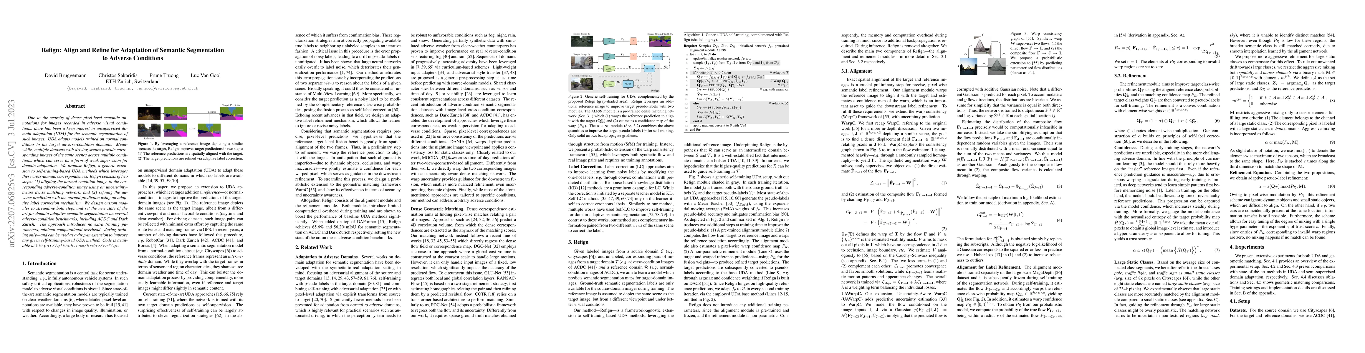 Thumbnail for Refign: Align and Refine for Adaptation of Semantic Segmentation to
  Adverse Conditions