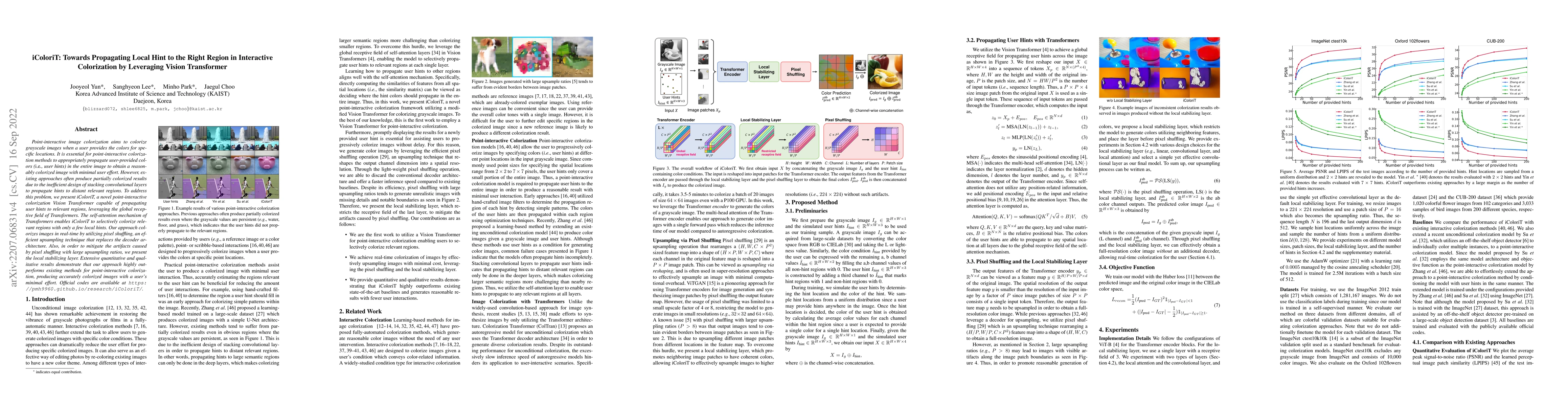 Thumbnail for iColoriT: Towards Propagating Local Hint to the Right Region in
  Interactive Colorization by Leveraging Vision Transformer