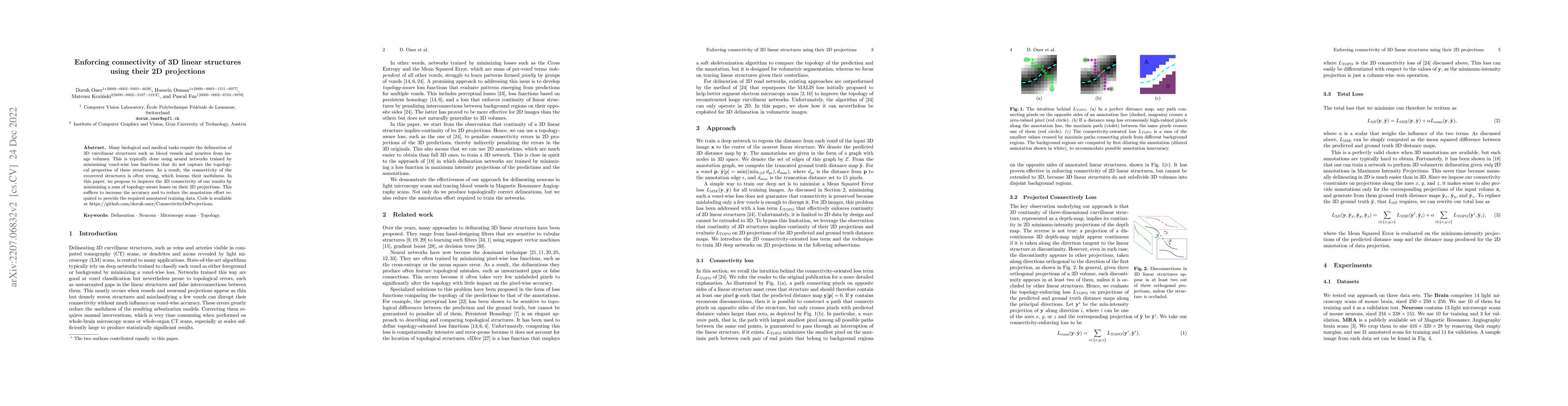 Thumbnail for Enforcing connectivity of 3D linear structures using their 2D
  projections