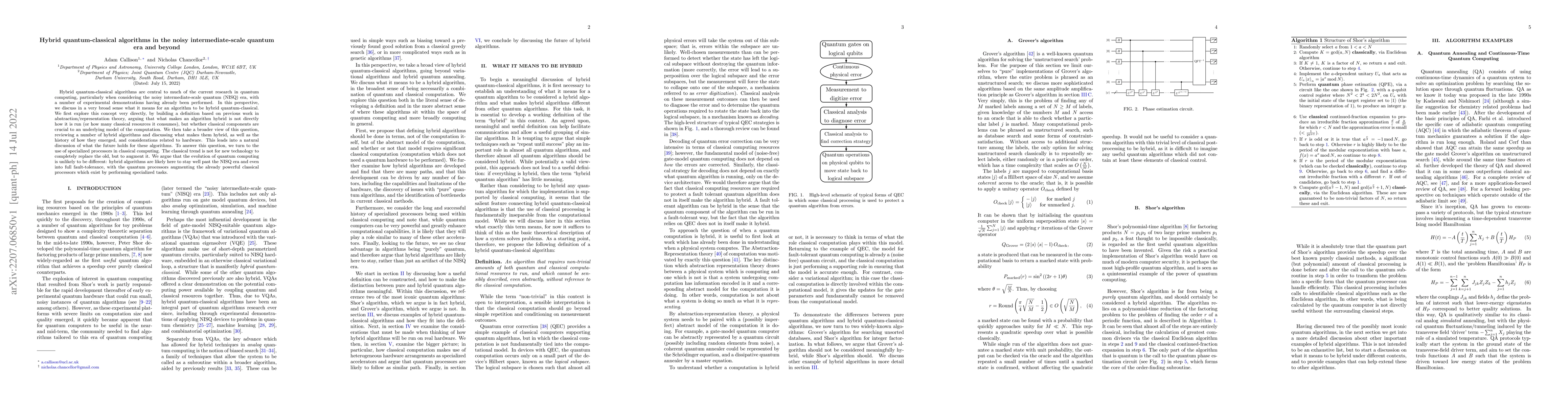 Thumbnail for Hybrid quantum-classical algorithms in the noisy intermediate-scale
  quantum era and beyond