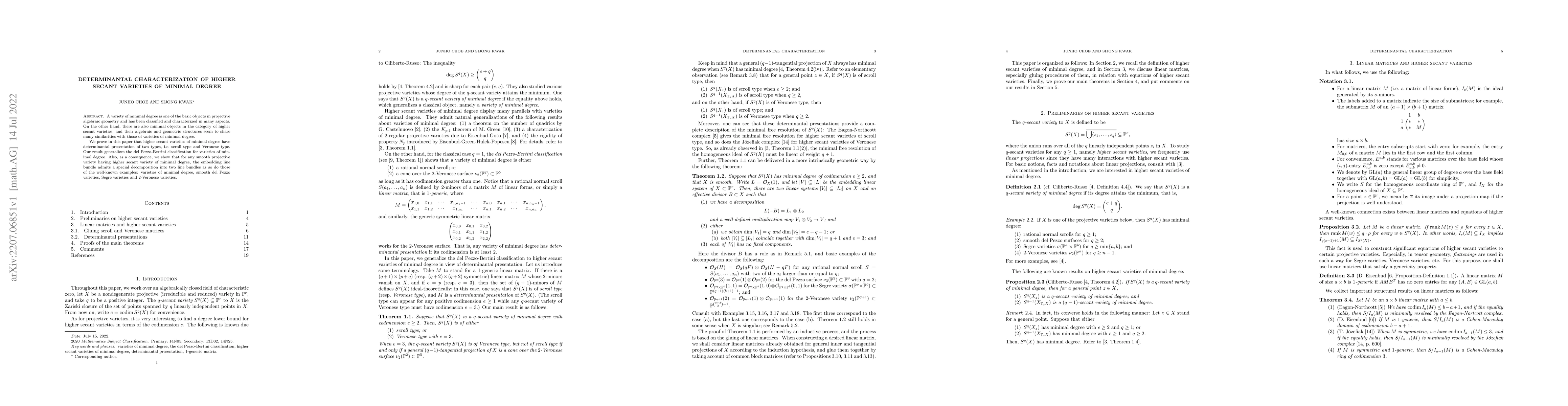 Thumbnail for Determinantal characterization of higher secant varieties of minimal
  degree