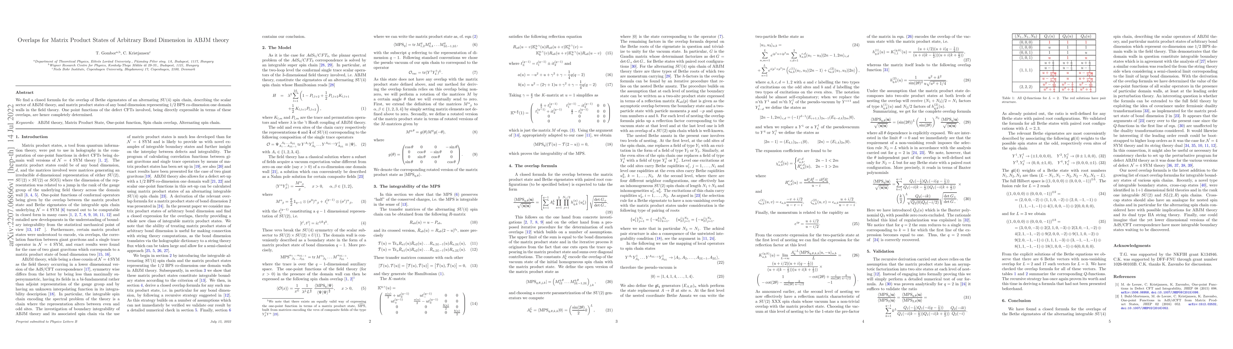 Thumbnail for Overlaps for Matrix Product States of Arbitrary Bond Dimension in ABJM
  theory