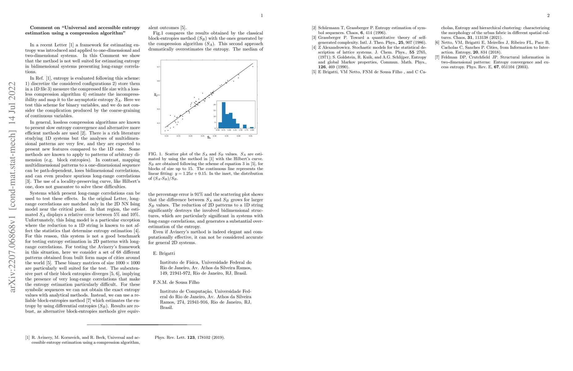 Thumbnail for Comment on "Universal and accessible entropy estimation using a
  compression algorithm"