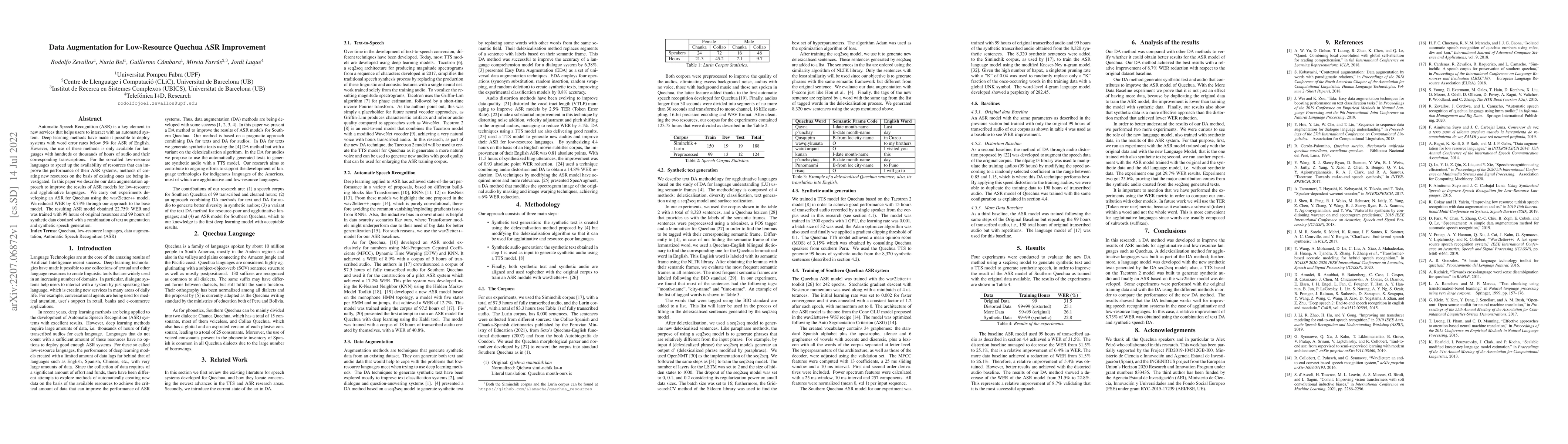 Thumbnail for Data Augmentation for Low-Resource Quechua ASR Improvement
