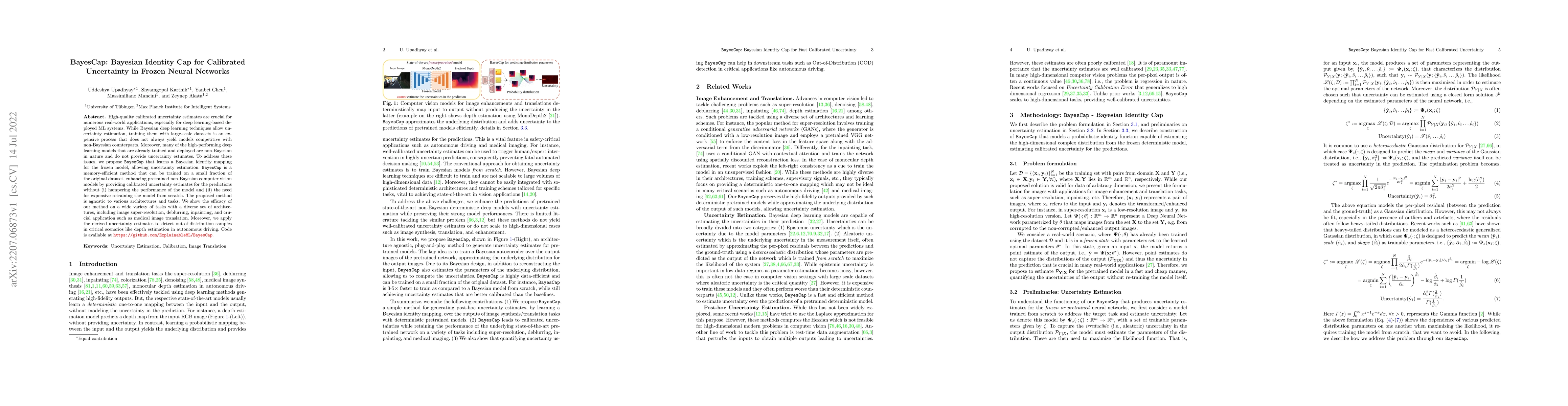 Thumbnail for BayesCap: Bayesian Identity Cap for Calibrated Uncertainty in Frozen
  Neural Networks