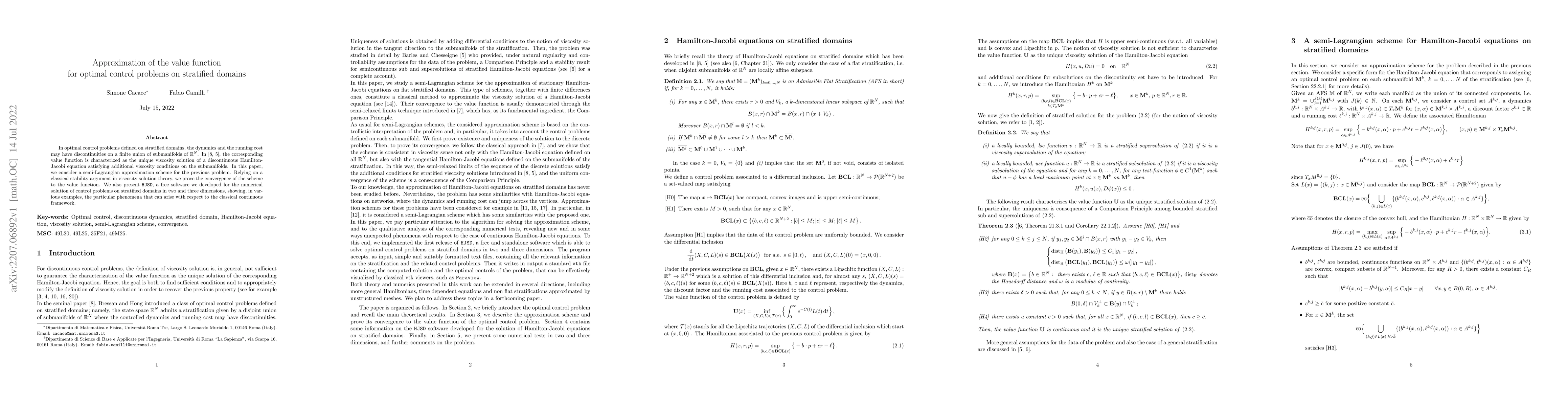 Thumbnail for Approximation of the value function for optimal control problems on
  stratified domains