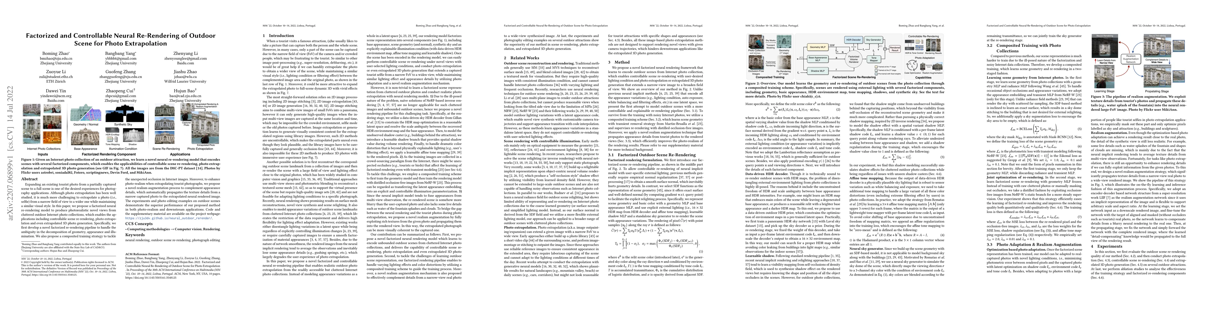 Thumbnail for Factorized and Controllable Neural Re-Rendering of Outdoor Scene for
  Photo Extrapolation